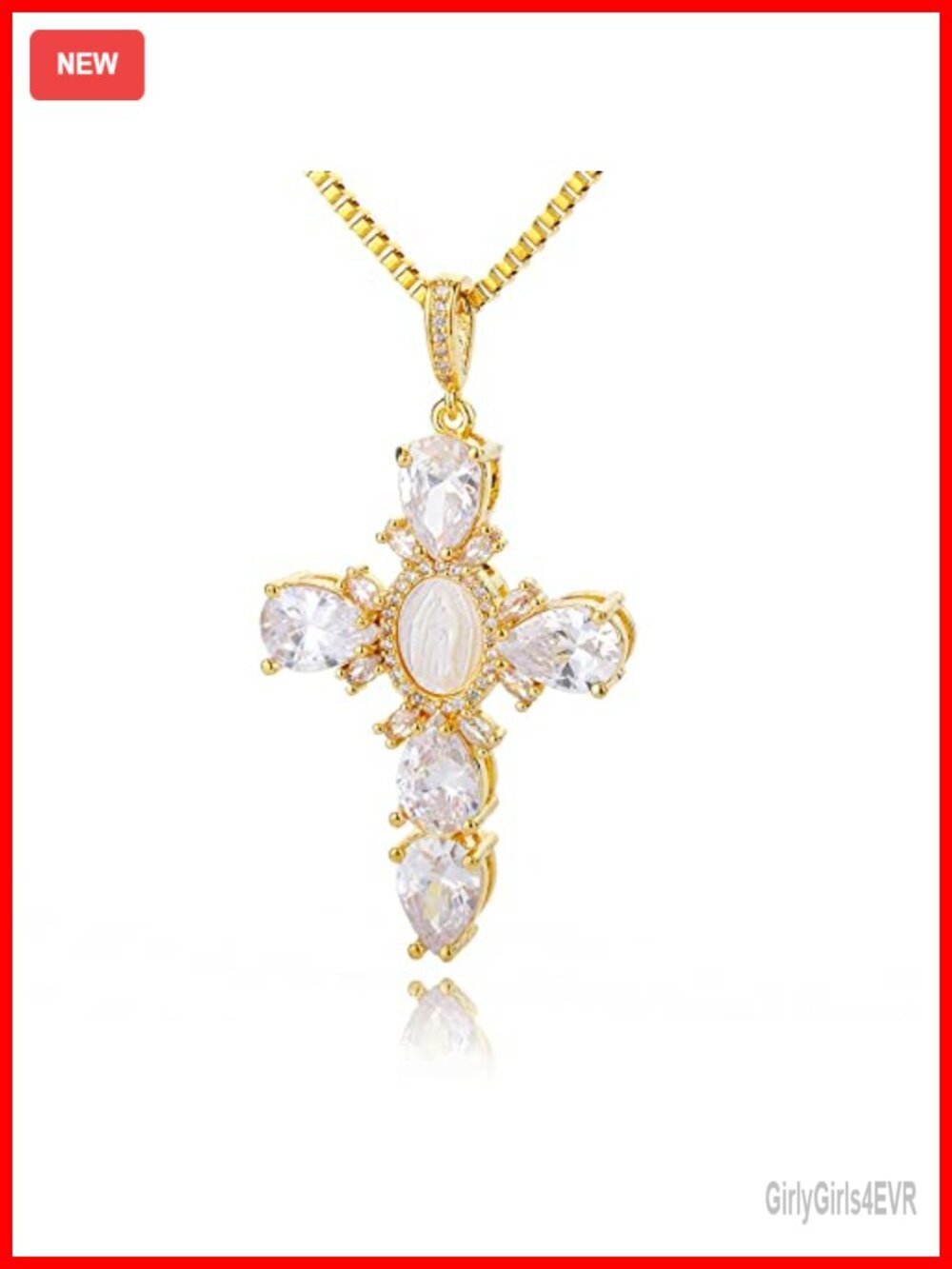 Zircon Cross Necklace Choker Virgin Mary Pendant Box Chain